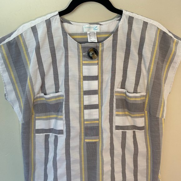 Creation Stripes.Gray,white and yellow size 6 Lite and airy cotton popover 304 - Picture 3 of 5